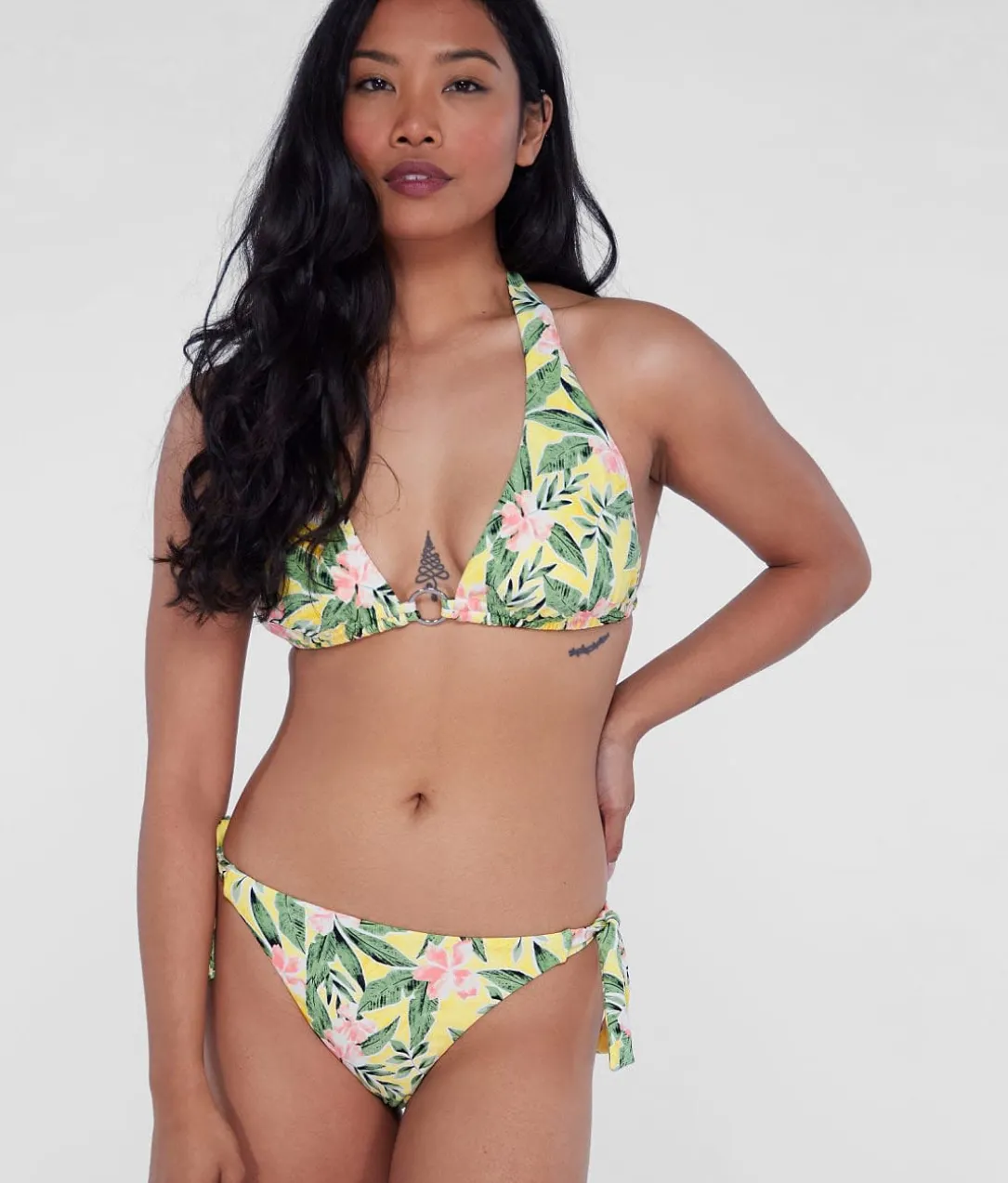 Ring-Front Triangle Halter Bikini Top