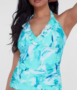 Ruffle Halter Underwire Tankini Top