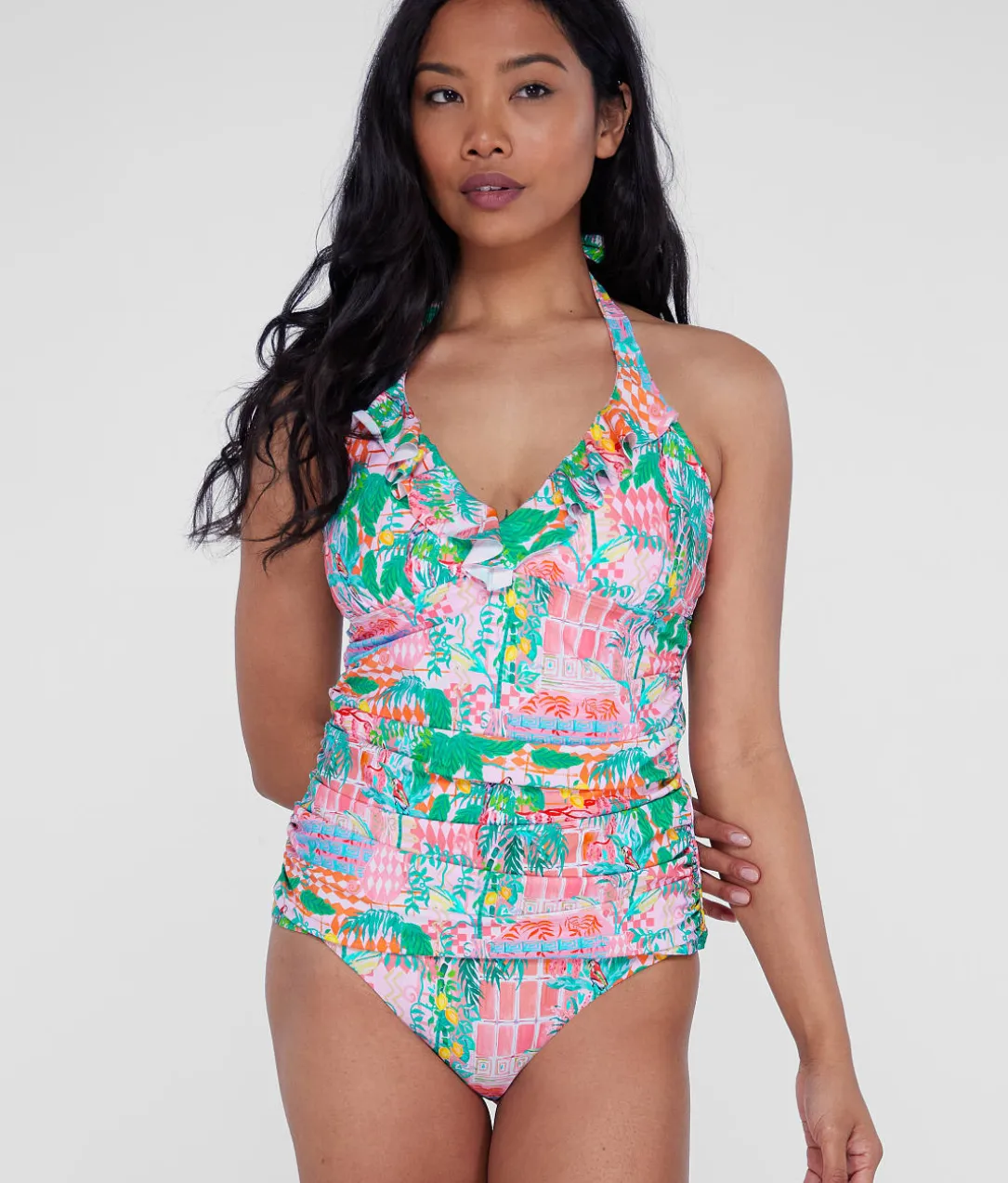 Ruffle Halter Underwire Tankini Top