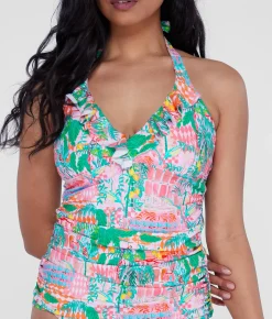 Ruffle Halter Underwire Tankini Top