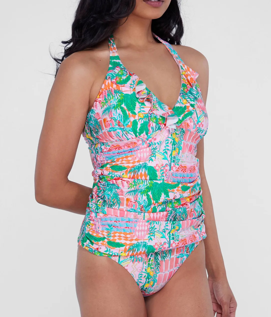 Ruffle Halter Underwire Tankini Top