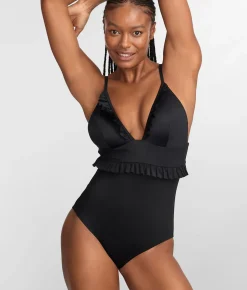 The Slimming Ruffle Plunge One-Piece