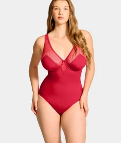 The Slimming Underwire Mesh Plunge One-Piece