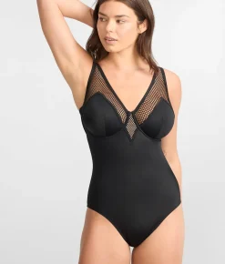 The Slimming Underwire Mesh Plunge One-Piece