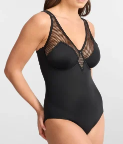 The Slimming Underwire Mesh Plunge One-Piece