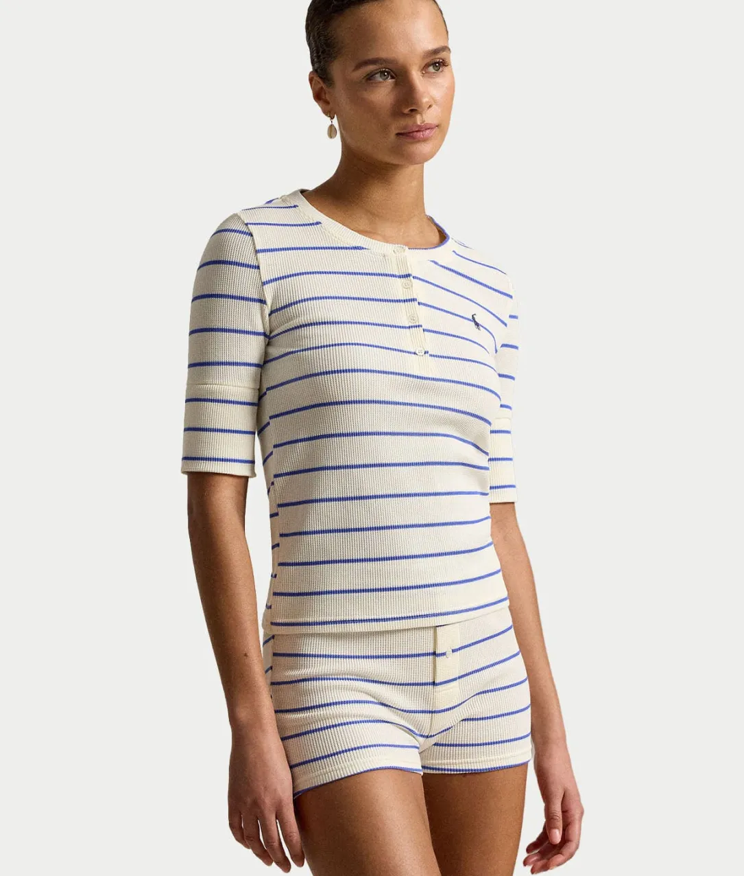 Waffle Knit Henley Shorts Set