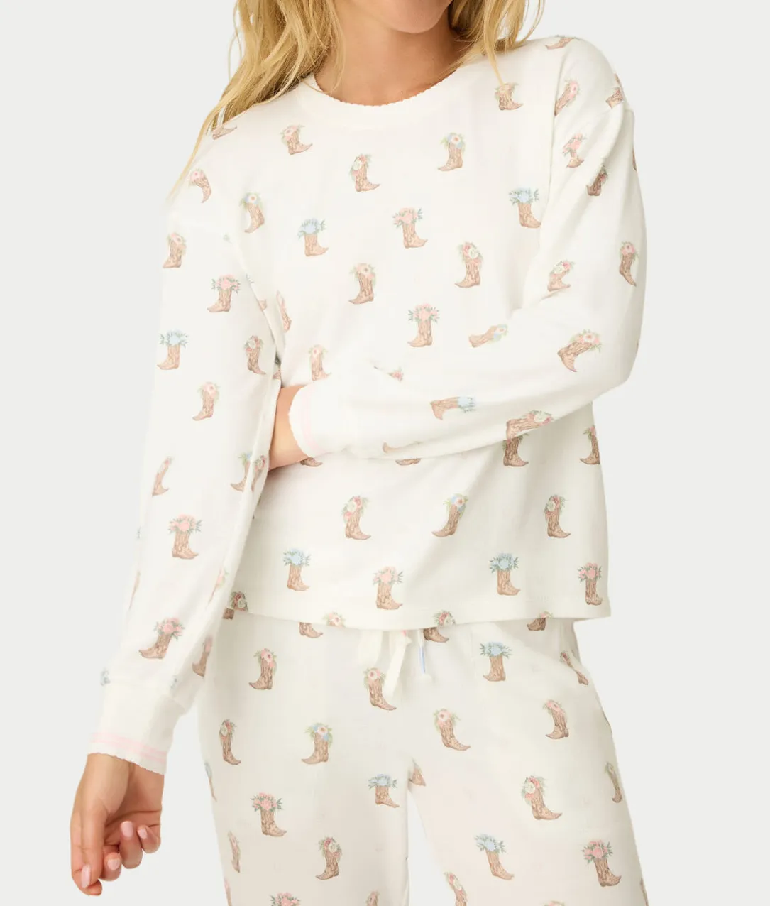 Western Blooms Boot Bouquet Knit Pajama Set