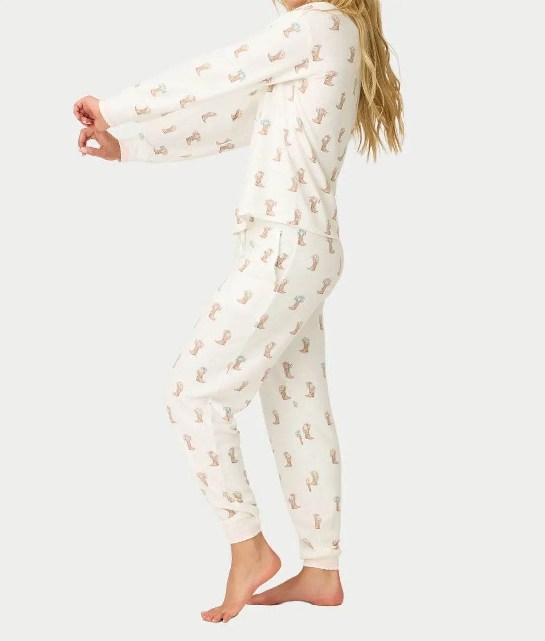 Western Blooms Boot Bouquet Knit Pajama Set