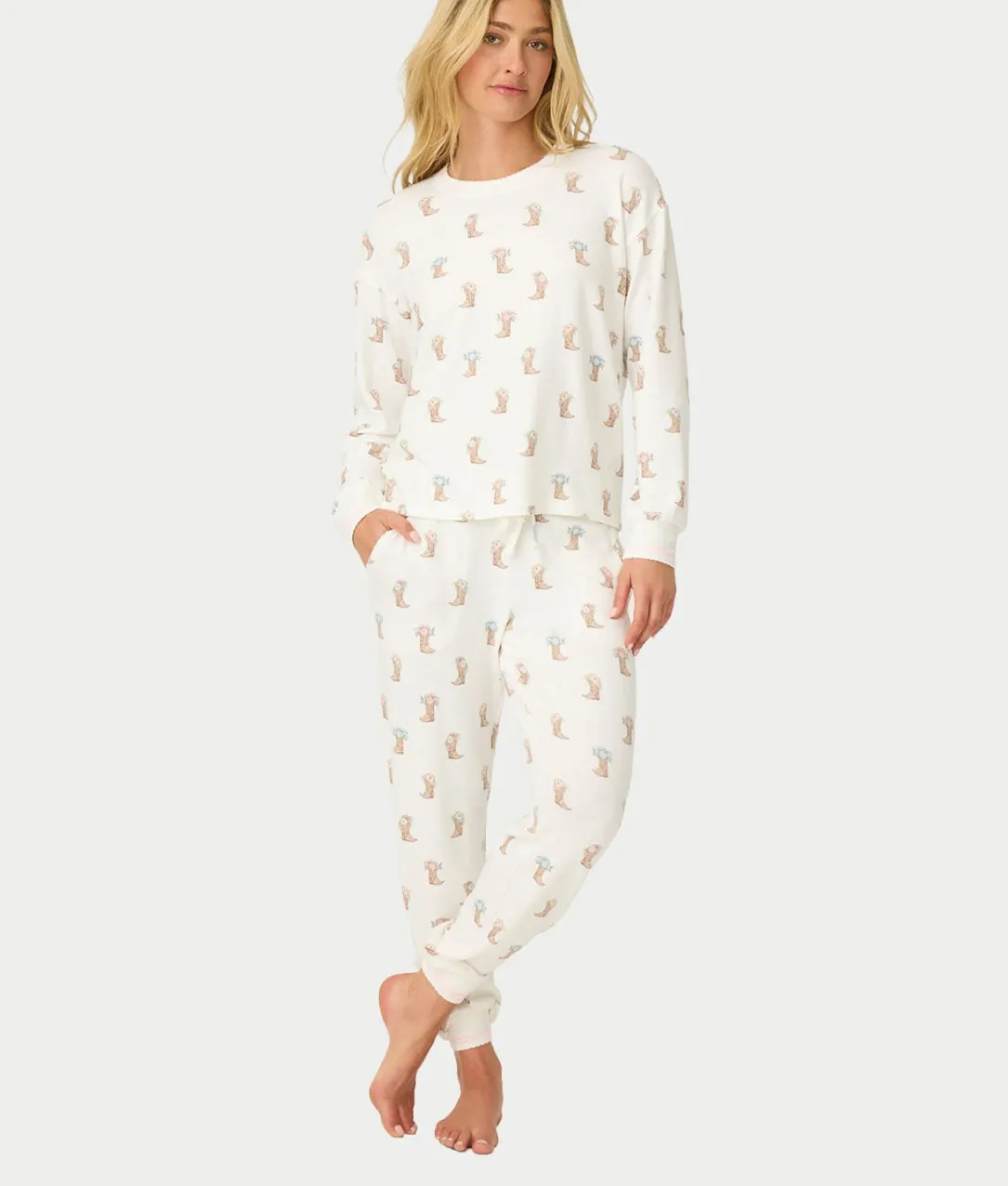 Western Blooms Boot Bouquet Knit Pajama Set