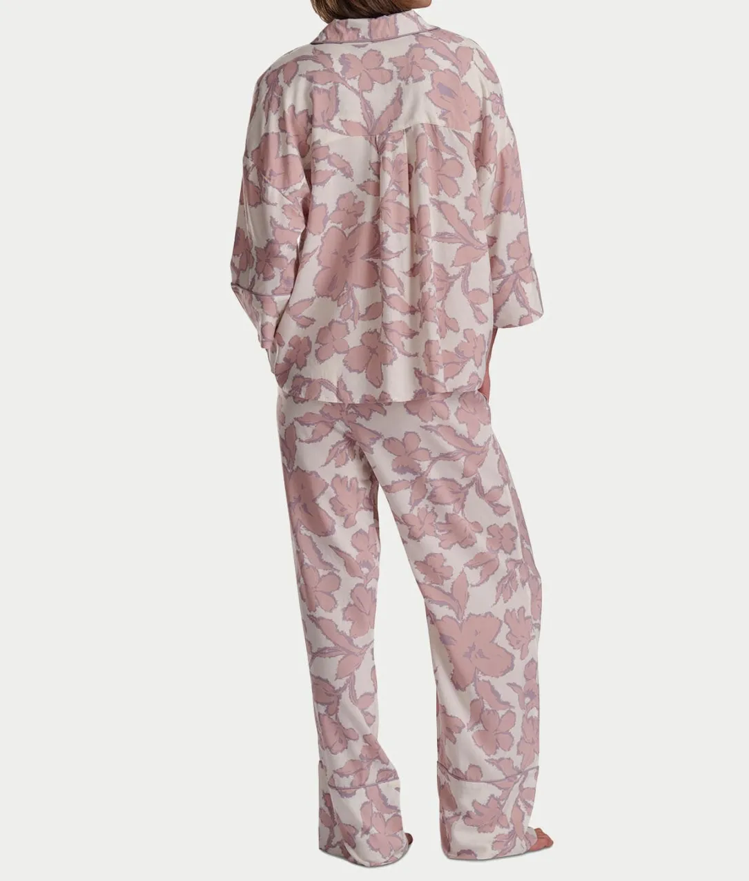 Woven 3/4 Sleeve Button-Down Top and Long Pant Set